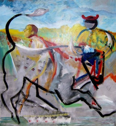 Painting titled "Bullfight" by Moses Foster, Original Artwork