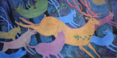 Картина под названием "Погоня" - Ирина Москалёва, Подлинное произведение искусства, Масло Установлен на Деревянная рама для…