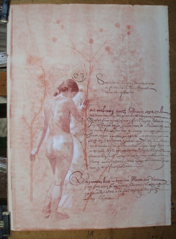 Tekening getiteld "NU AU JARDIN ET CAL…" door Michel Moskovtchenko, Origineel Kunstwerk, Anders