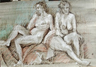Drawing titled "L'ATTENTE" by Michel Moskovtchenko, Original Artwork, Ink