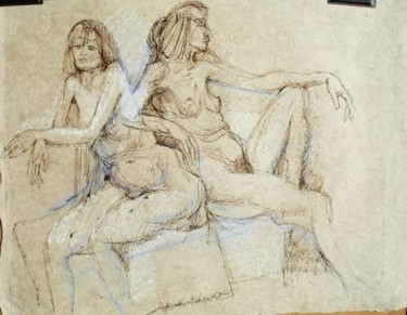 Drawing titled "CLAIRE EN DEUX POSES" by Michel Moskovtchenko, Original Artwork, Other