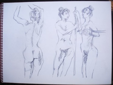 Drawing titled "TROIS CROQUIS D' EVA" by Michel Moskovtchenko, Original Artwork, Other