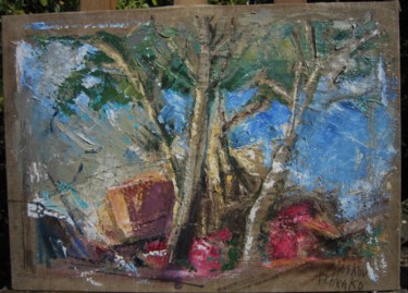 Painting titled "ARBRES AUX ROCHERS" by Michel Moskovtchenko, Original Artwork, Oil