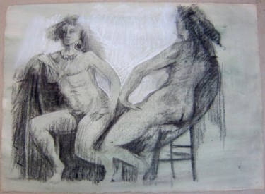 Drawing titled "CAUSERIE" by Michel Moskovtchenko, Original Artwork, Charcoal
