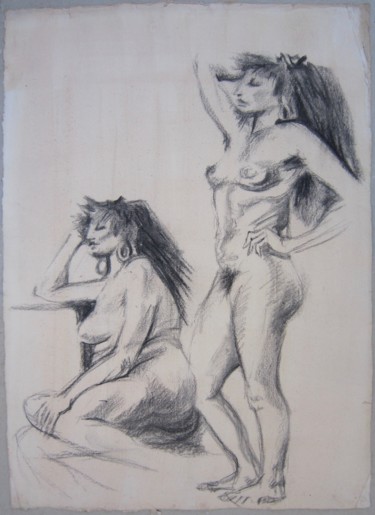 Drawing titled "NANCY" by Michel Moskovtchenko, Original Artwork, Charcoal