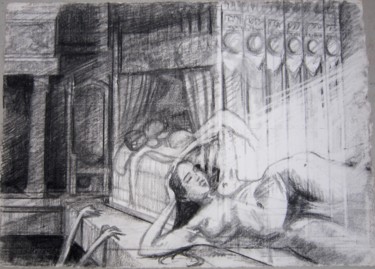 Drawing titled "MÉDIÉVALE" by Michel Moskovtchenko, Original Artwork, Charcoal