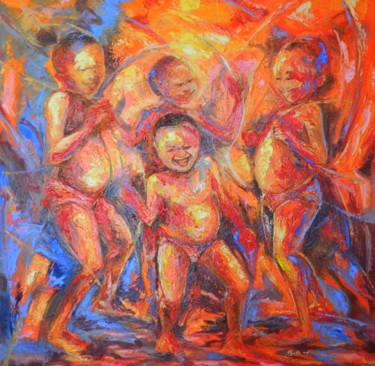 Peinture intitulée "DANSE DE CHEZ NOUS" par Guylain Mosoba, Œuvre d'art originale, Huile