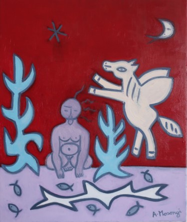 Painting titled "WINTER SOLSTICE" by Adele Mosonyi, Original Artwork, Oil Mounted on Wood Stretcher frame