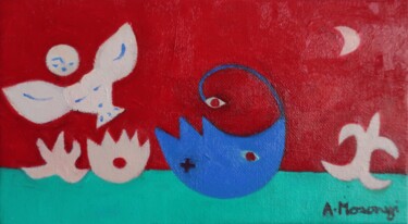 Картина под названием "RED SKY" - Adele Mosonyi, Подлинное произведение искусства, Масло Установлен на Деревянная рама для н…