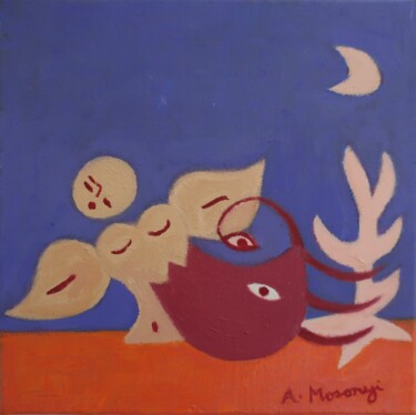 Schilderij getiteld "SEA BABES" door Adele Mosonyi, Origineel Kunstwerk, Olie Gemonteerd op Frame voor houten brancard