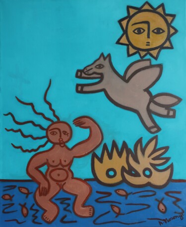 Картина под названием "FEAR NOT THE SUN" - Adele Mosonyi, Подлинное произведение искусства, Масло Установлен на Деревянная р…