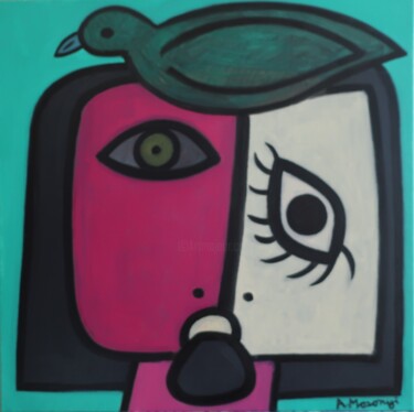 Painting titled "L'OEIL MUTANT" by Adele Mosonyi, Original Artwork, Oil Mounted on Wood Stretcher frame
