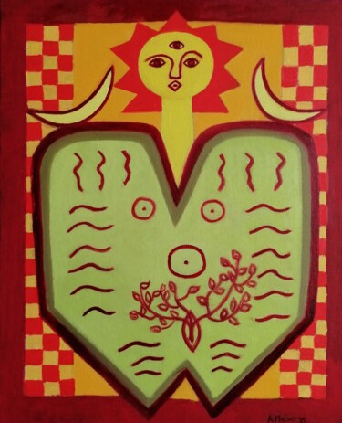 Schilderij getiteld "IDOLE SOLAIRE" door Adele Mosonyi, Origineel Kunstwerk, Olie Gemonteerd op Frame voor houten brancard