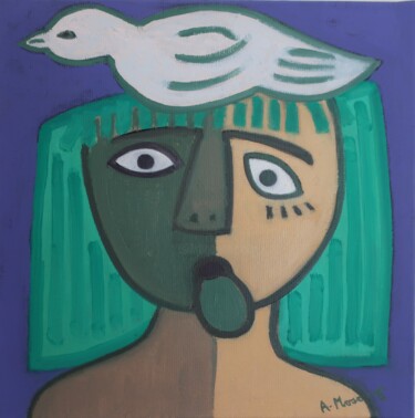 Painting titled "LITTLE MEDUSA WITH…" by Adele Mosonyi, Original Artwork, Oil Mounted on Wood Stretcher frame