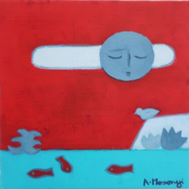 Painting titled "NOCTURNE ROUGE" by Adele Mosonyi, Original Artwork, Oil Mounted on Wood Stretcher frame