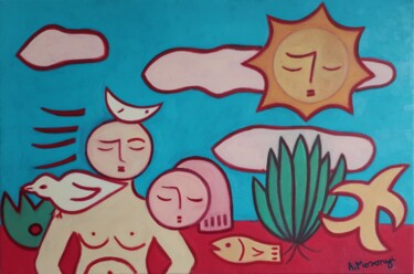 Картина под названием "MORNING CONGREGATION" - Adele Mosonyi, Подлинное произведение искусства, Масло Установлен на Деревянн…