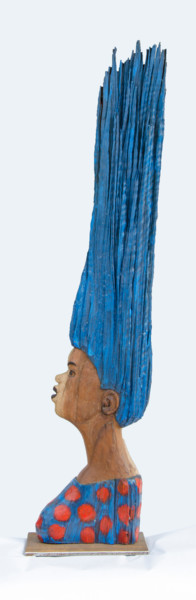 Escultura titulada "The blue haired mod…" por Mosoti Kepha, Obra de arte original, Madera
