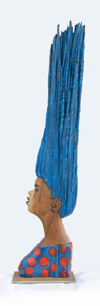 The blue haired model Sculpture titled "The blue haired mod…" by Mosoti Kepha, Original Art, Wood