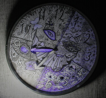 Painting titled "The Lost Clock" by Mosson, Original Artwork, Gel pen Mounted on Other rigid panel