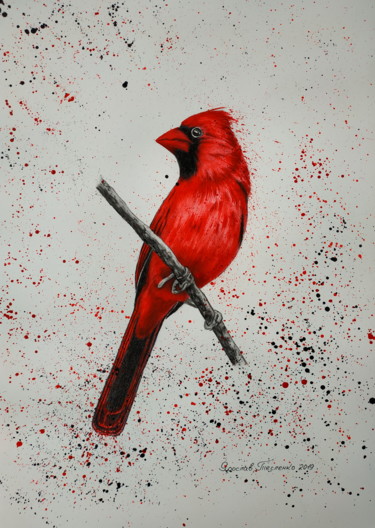 Red Bird Peinture intitulée "Red Bird" par Yaroslav Teslenko, Œuvre d'art originale, Acrylique
