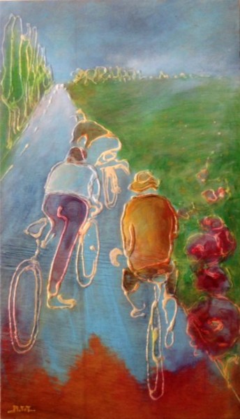 Painting titled "en vélo" by Laurence Motot, Original Artwork