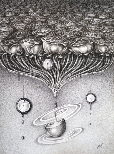 Desenho intitulada ""Vision of time"" por Motrich Elena, Obras de arte originais, Caneta de gel