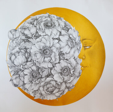 Dibujo titulada "“New moon” – pen dr…" por Motrich Elena, Obra de arte original, Pluma de gel
