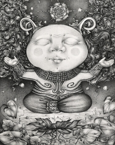 Dibujo titulada "''Meditation, maste…" por Motrich Elena, Obra de arte original, Pluma de gel