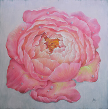 Malarstwo zatytułowany „“Pink peony”- oil p…” autorstwa Motrich Elena, Oryginalna praca, Olej Zamontowany na Drewniana rama…