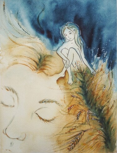 Картина под названием "Meditation (1st of…" - Anna Motrych, Подлинное произведение искусства, Акварель
