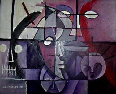 Painting titled "Masks" by Guy Art Gallery Vancouver, Original Artwork