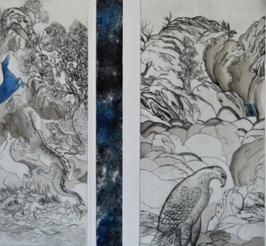 Printmaking titled "Bleu oriental" by Mouche Lagé, Original Artwork, Engraving