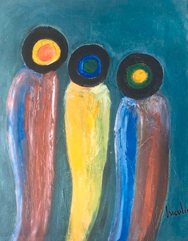 Peinture intitulée "C'étais trois sœurs" par Mariam Mouliets, Œuvre d'art originale, Huile Monté sur Châssis en bois