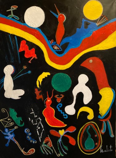 Painting titled "Le Chaos" by Mariam Mouliets, Original Artwork, Acrylic Mounted on Wood Stretcher frame