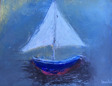 Pintura intitulada "Voilier bleu" por Mariam Mouliets, Obras de arte originais, Acrílico