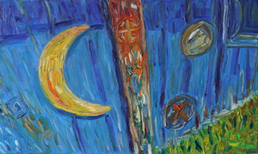 Картина под названием "Croissant de lune o…" - Pascal Moulin, Подлинное произведение искусства, Масло
