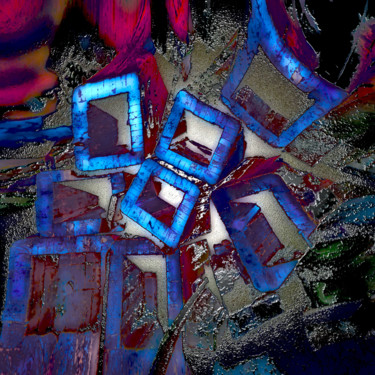 Digital Arts titled "Blue neon cubes" by Pascal Moulin, Original Artwork, 2D Digital Work