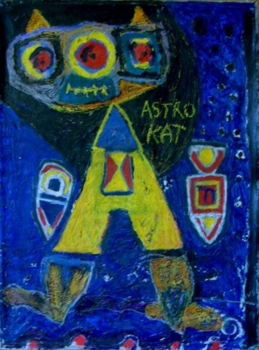 Schilderij getiteld "astro kat" door Salim Mouline, Origineel Kunstwerk
