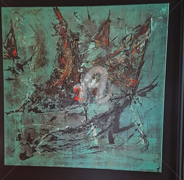 Painting titled "Régate" by Mouna Leborgne, Original Artwork, Acrylic Mounted on Wood Stretcher frame
