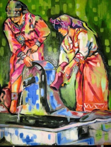 Peinture intitulée "Jeunes femmes kabyl…" par Rahmouna Boudjellal, Œuvre d'art originale