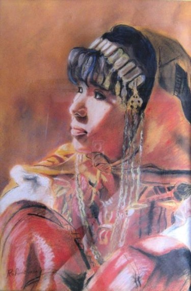 Painting titled "Jeune fille en habi…" by Rahmouna Boudjellal, Original Artwork