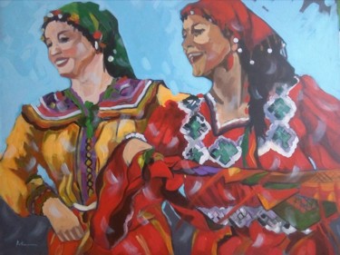 Peinture intitulée "Danse berbère" par Rahmouna Boudjellal, Œuvre d'art originale