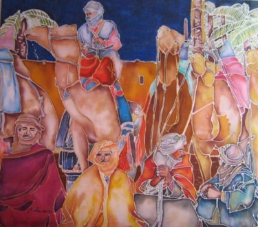 Peinture intitulée "Hommes et chameaux 2" par Rahmouna Boudjellal, Œuvre d'art originale, Autre