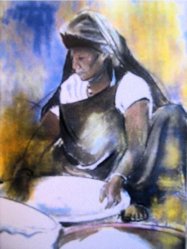 Peinture intitulée "La femme et le cous…" par Rahmouna Boudjellal, Œuvre d'art originale