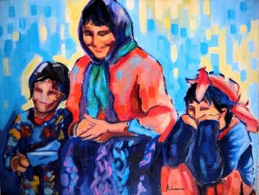 Peinture intitulée "La veuve et ses fil…" par Rahmouna Boudjellal, Œuvre d'art originale