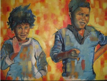 Peinture intitulée "Les jeunes vagabonds" par Rahmouna Boudjellal, Œuvre d'art originale