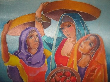 Painting titled "Femmes" by Rahmouna Boudjellal, Original Artwork, Other