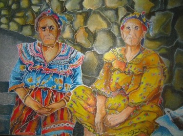 Peinture intitulée "Vieilles femmes kab…" par Rahmouna Boudjellal, Œuvre d'art originale