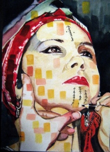 Peinture intitulée "Beauté amazighienne" par Rahmouna Boudjellal, Œuvre d'art originale, Aquarelle