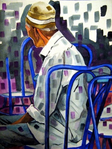 Peinture intitulée "Vieil homme assis" par Rahmouna Boudjellal, Œuvre d'art originale
